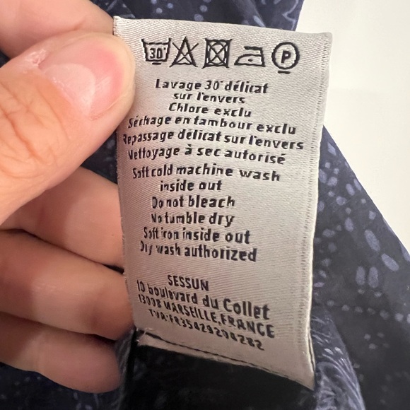 Sessun Simon Sleeveless Collared Button DownTop Size S Navy Blue print EUC - Picture 5 of 9